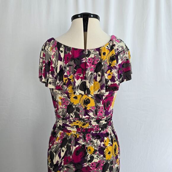 Elle Mini Dress Women's M Multi-Color Floral Stretch Ruffle Short Sleeve NWT - Picture 5 of 16